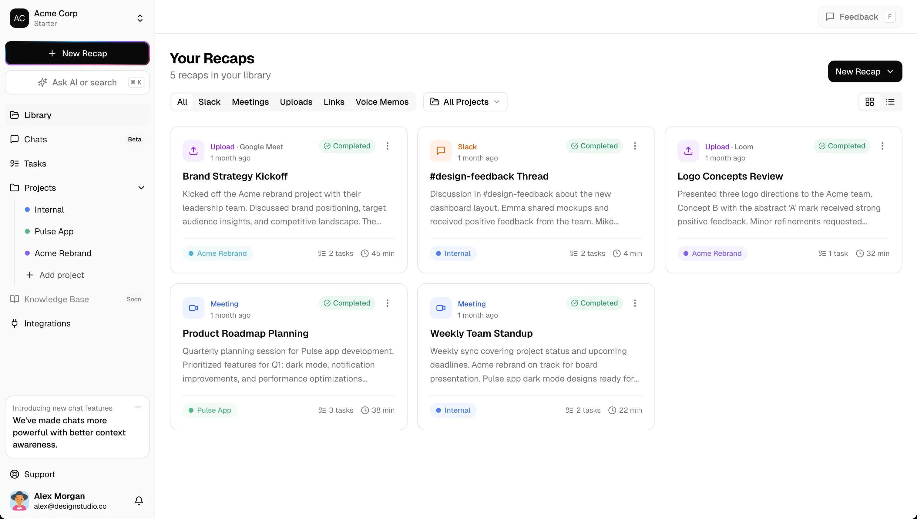 Recal Dashboard - AI-powered meeting recaps and task management